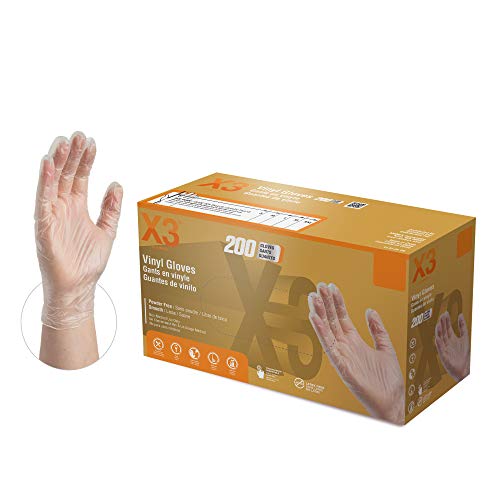X3 Industrial Clear Vinyl Gloves, Box of 200, 3 Mil, Size Small, Latex Free, Powder Free, Disposable, Food Safe, GPX3D42100-BX