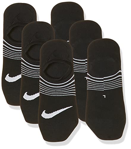 Nike Women’s Everyday Plus Lightweight Training Footies (3 Pair), No Show Socks for Women with Anti-Slip Gripping, Black/White, M