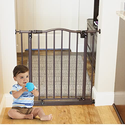 Toddleroo by North States 38.25” wide Portico Arch Baby Gate: Decorative heavy duty metal safety gate with one hand operation. Pressure Mount. Fits 28.25″- 38.25″ wide (28.5″ tall, Bronze)