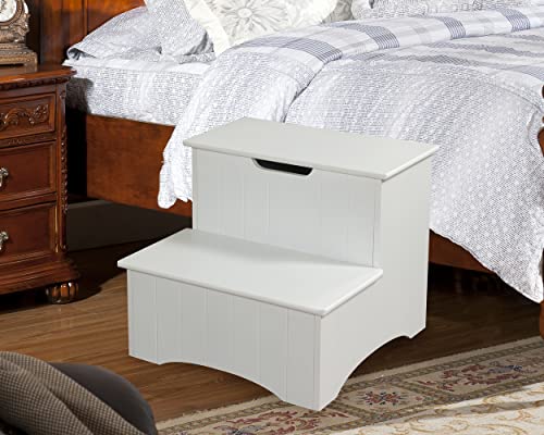 Kings Brand Large White Finish Wood Bedroom Step Stool With Storage