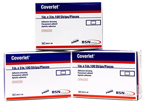 Coverlet Latex-Free Adhesive Dressings Strips Bandages – 1 X 3 inches – 100/ Box (Pack of 3, 300 Total)