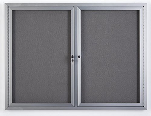 Displays2go 48 x 36 Inch Wall Mounted Enclosed Bulletin Board with 2 Doors, Locking, Aluminum (FBSW43SVLG)