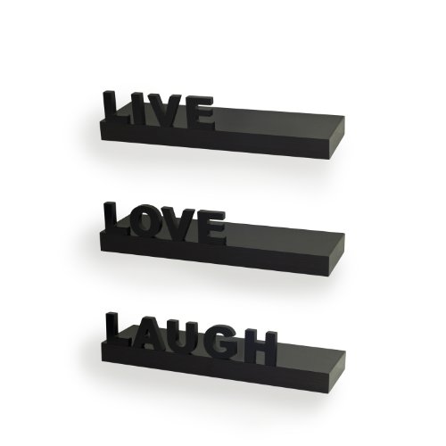 Danya B. YU075 Decorative Inspirational Quotes Wall Décor – “Live”, “Love”, “Laugh” Floating Shelves (Set of 3) – Black