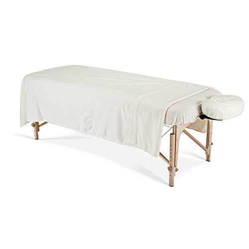 EARTHLITE Flannel Massage Table Sheet Set ESSENTIALS – Commercial Grade, Soft, Double-Napped 3-Piece Set (Top, Fitted, Face Pillow Cover) (UPDATED), Natural (44355)