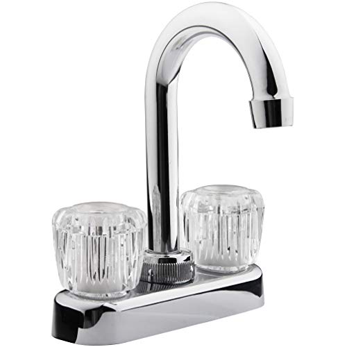 Dura Faucet DF-PB150A-CP RV Swivel Bar Faucet with Clear Acrylic 2-Knobs – 6-inch Spout (Chrome)