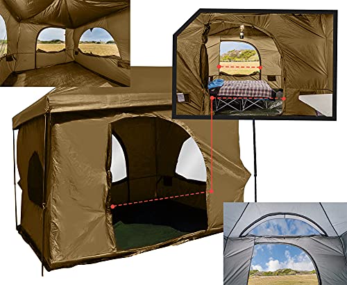 The Original-Authentic Standing Room Family Cabin Camping tent 8.5′ OF HEAD ROOM 2 Big Screen Doors (PREMIUM GREY has 4 doors & 2 skylights) Fast Easy SetUp,Fits Most 10×10 STRAIGHT Leg Canopy,FULL FLOOR, CANOPY FRAME NOT INCLUDED