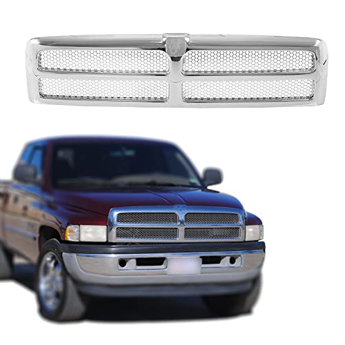 CarPartsDepot Front All Chrome Grille Grill Assembly Chrome Frame Shell With Honeycomb Grid Insert Compatible With DODGE Ram 1994-2002 1500 2500 3500 Pickup Truck CH1200178 55055252