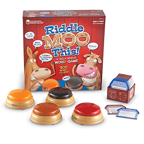 Learning Resources Riddle Moo This – A Silly Riddle Word Game, 150 Cards, 4 Buzzers, Ages 5+,Red