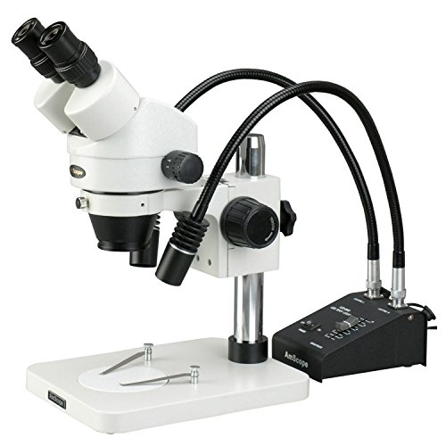 AmScope SM-1BSW2-L6W Professional Binocular Stereo Zoom Microscope, WH10x Eyepieces, 3.5X-225X Magnification, 0.7X-4.5X Zoom Objective, 6W LED Gooseneck LED Light, Pillar Stand, 110V-240V