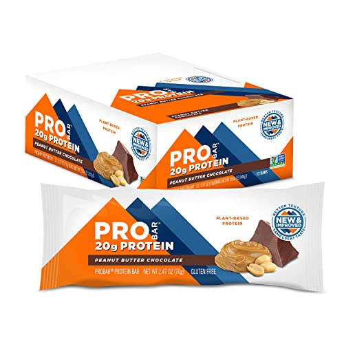 PROBAR – PROTEIN Bar, Peanut Butter Chocolate, Non-GMO, Gluten-Free, Healthy, Plant-Based Whole Food Ingredients, Natural Energy (12 Count)