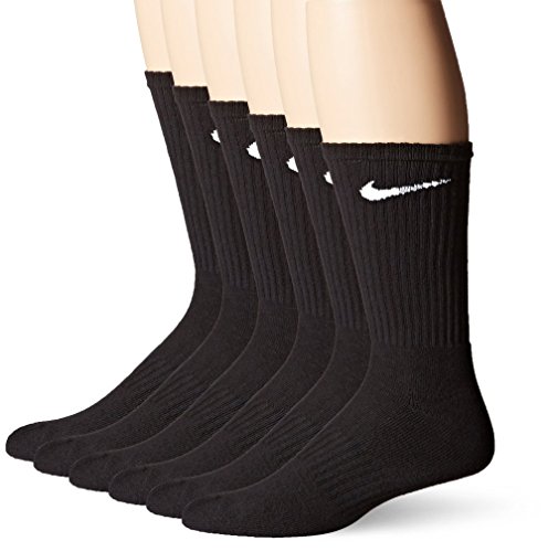 Nike Crew Socks (Performance Cotton Cushioned) 6 Pack Mens Shoe Size 8-12, Black/White, Large