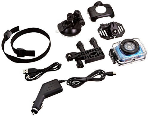 Mini HD Sports Action Camera – Camcorder w/ 5.0 MP Cam, 2″ Touch Screen, USB SD Card, Rechargeable Battery – IPX8 Waterproof Case Bike Handle bar, Helmet Mount, Car Charger – Pyle GDV123BL (Blue)