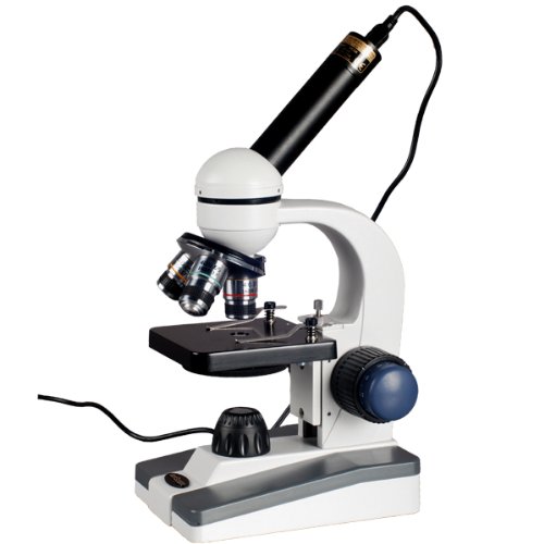 AmScope M150C-E-A 40X-1000X LED Cordless All-Metal Framework Full-Glass Optical Lens Student Compound Microscope with Coarse & Fine Focusing + Digital Camera USB Imager