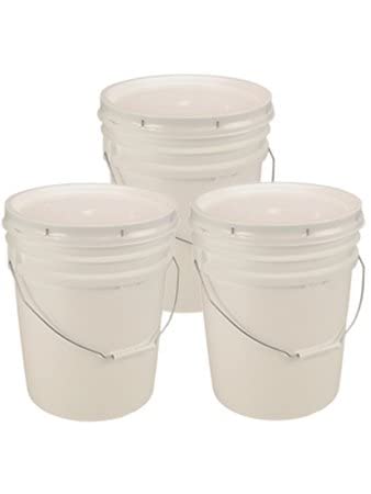 Living Whole Foods 5 Gallon White Bucket & Lid – Set of 3 – Durable 90 Mil All Purpose Pail – Food Grade – Contains No BPA Plastic