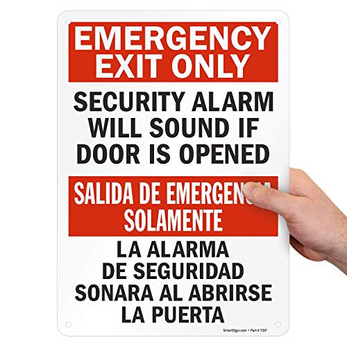 SmartSign “Emergency Exit Only – Security Alarm Will Sound If Door Is Opened” Bilingual Sign | 10″ x 14″ Plastic