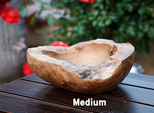 Garden Age Supply Hand Sculpted Natural Reclaimed Teak Wood Bowl Planter (Medium)