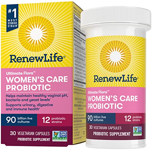 Renew Life Probiotics for Women, 90 Billion CFU Guaranteed, Probiotic Supplement for Digestive, Vaginal & Immune Health, Shelf Stable, Soy, Dairy & Gluten Free, 30 Capsules