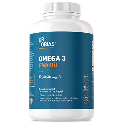 Dr. Tobias Omega 3 Fish Oil, 800 mg EPA 600 mg DHA Omega 3 Supplement for Heart, Brain & Immune Support, Absorbable Triple Strength Fish Oil Supplements – 2000 mg Per Serving, 90 Servings