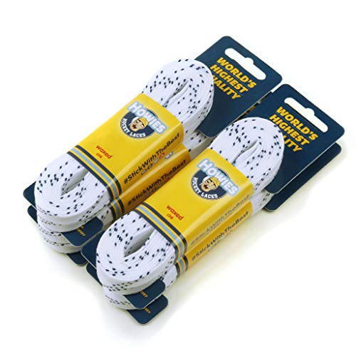 Howies Hockey Skate Laces – 4 Pack of 120 White Wax for Youth, Junior and Senior Skates. Premium Quality Used by Athletes of All Ages Junior, Pro, NHL. Great for Crafts, Bracelets and Replacement