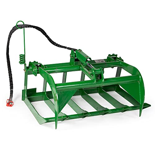 Titan Attachments 48in Economy Grapple Bucket Attachment Fits John Deere Tractors, 3/8in Thick Steel Frame, Hook and Pin Mounting System