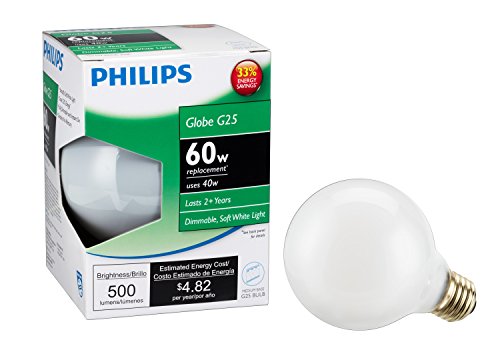 Philips 420851 40-watt G25 Halogen Decorative Globe Light Bulb, White