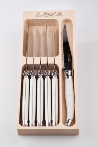 Laguiole 6 x Steak Knifes | Ivory Colour | Knifes Set In wooden Tray | Made In France