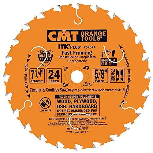 CMT P07024-X10 ITK Plus Fast Framing Saw Blade Masterpack, 7-1/4 x 24 Teeth, 10° ATB+Shear with 5/8-Inch bore – 10-Pack