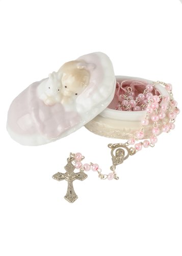 Giftware by Roman Inc., Children’s Gifts, New Baby, 1.5″H BABY GIRL BOX W/ROSARY ,Religious, Inspirational, Durable (2x1x13)