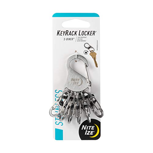 Nite Ize KLK-11-R3 9001204 KeyRack Locker Steel, Carabiner Chain with 6 Locking S-Biners to Hold Keys Securely + Separately, Stainless Steel, Stainless