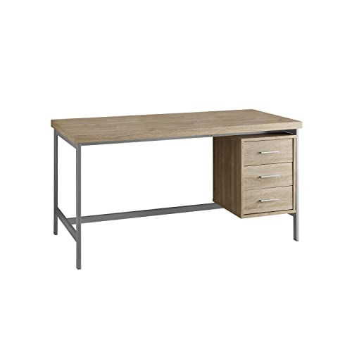 Monarch Specialties 7245 Computer Desk, Home Office, Laptop, Left, Right Set-up, Storage Drawers, 60″ L, Work, Metal, Laminate, Natural, Grey, Contemporary Desk-60 L Silver x 30″ W x 31″ H