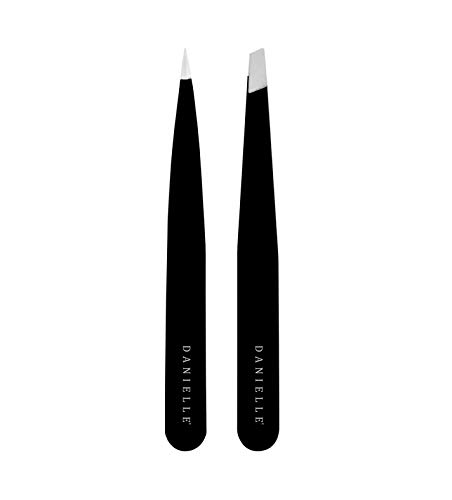 Danielle Enterprises Creations Soft Touch Slant and Point Stainless Steel Tweezers, Black, 2 Count