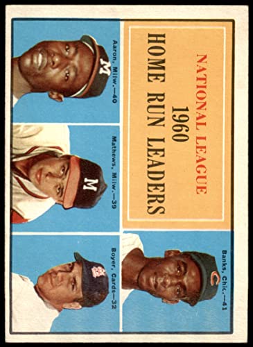 1961 Topps # 43 NL HR Leaders Hank Aaron/Ernie Banks/Ken Boyer/Eddie Mathews Milwaukee Braves/Cardinals/Cubs (Baseball Card) EX Braves/Cardinals/Cubs