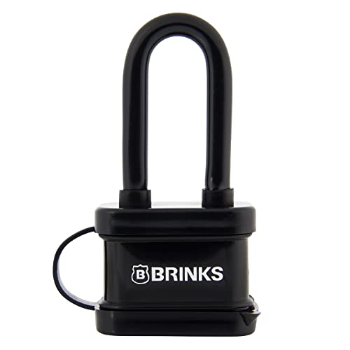 BRINKS – 40mm Laminated Steel Weather Resistant Padlock with 2” Shackle – Vinyl Wrapped and Chrome Plated with Hardened Steel Shackle, 172-42051, Black
