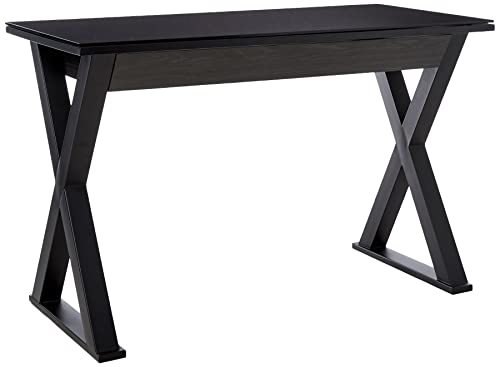 Walker Edison Lawrence Urban Industrial X Leg Glass Top Computer Desk, 48 Inch, Black | The Storepaperoomates Retail Market - Fast Affordable Shopping
