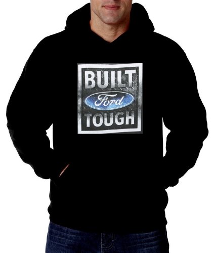 Ford Built Tough Stamp Men’s Pullover Sweatshirt Car Racing Hoodie Black,X-Large