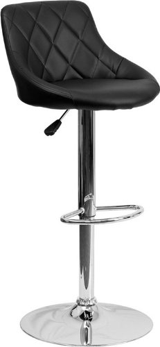 Flash Furniture 2 Pack Contemporary Vinyl Bucket Seat Adjustable Height Barstool with Diamond Pattern Back and Chrome Base, Black