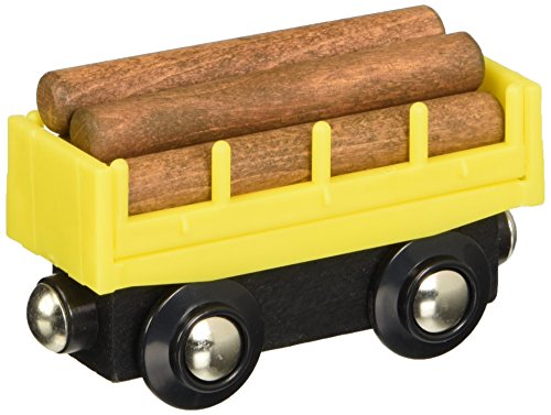 maxim enterprise, inc. Wooden Train Log Car with 4 Removable Logs – Compatible with Major Brands. Quality Hardwood, Plastic Wheels, Magnetic Connections. Ideal for Boys, Girls Ages 3+