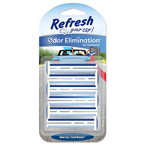 Refresh your car, Odor Elimination cool breeze Auto Vent Stick, New Car, 6 Per Pack