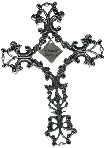 Cathedral Art (Abbey & CA Gift in Loving Memory Wall Cross with White Pearls and Ribbon, 5″ x 3 1/2″, Pewter