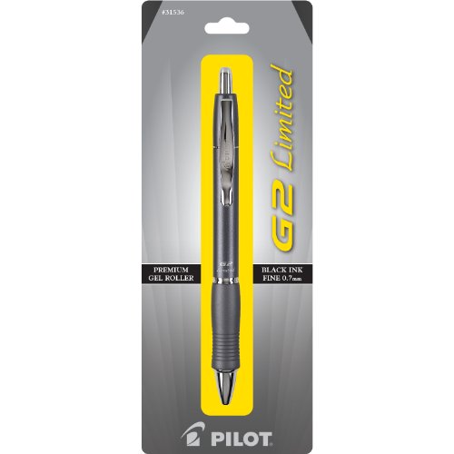 PILOT G2 Limited Refillable & Retractable Rolling Ball Gel Pen, Fine Point, Gray Barrel, Black Ink, Single Pen (31536)
