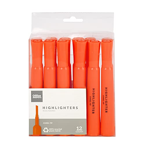 Office Depot Chisel-Tip Highlighter, 100% Recycled Plastic, Fluorescent Orange, Pack Of 12, OD88674