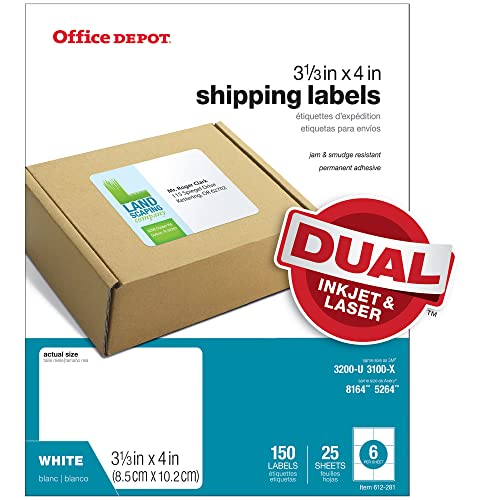 Office Depot White Inkjet/Laser Shipping Labels, 3 1/3in. x 4in., Pack Of 150, 505-O004-0009