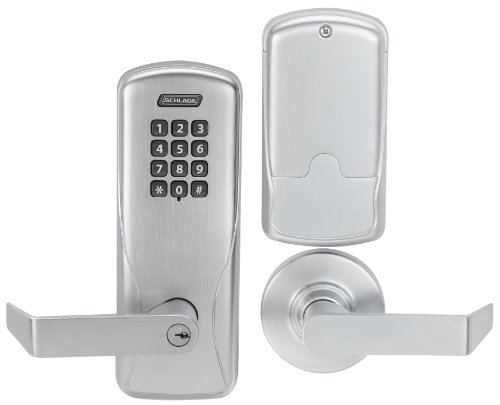 SCHLAGE – CO100CY70KPRHO626 Schlage CO Series Class 100 Offline Electronic Lock, Cylindrical Chassis, Classroom/Storeroom Function, Keypad, Rhodes Lever, Satin Chrome Finish (CO-100 CY70 KP RHO 626)