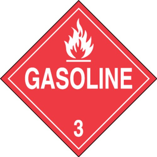 Accuform Signs MPL304VS1 Adhesive Vinyl Hazard Class 3 DOT Placard, Legend “GASOLINE 3″ with Graphic, 10-3/4″ Width x 10-3/4” Length, White on Red