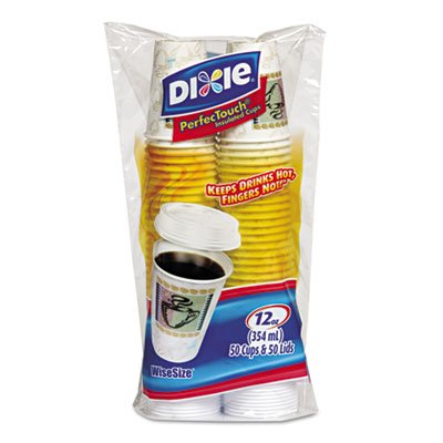 Dixie 2342PATH Combo Bag44; Paper Hot Cups44; 12 oz44; 50 Cups-White Lids per Pack