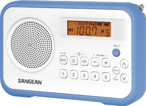 Sangean PR-D18BU AM /FM / Portable Digital Radio with Protective Bumper (White/Blue)