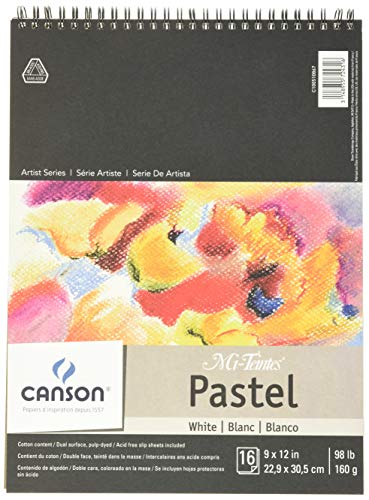 Canson Artist Series Mi-Teintes Pastel Paper, White, Wirebound Pad, 9×12 inches, 16 Sheets (98lb/160g) – Artist Paper for Adults and Students
