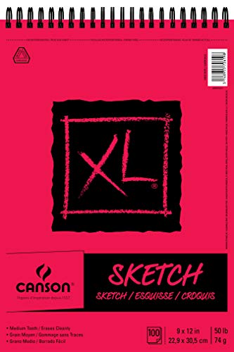 Canson XL Series Paper Sketch Pad for Charcoal, Pencil and Pastel, Top Wire Bound, 50 Pound, 9 x 12 Inch, 100 Sheets