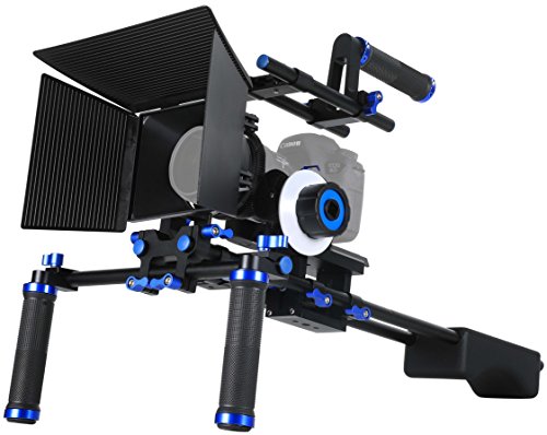 SunSmart Pro DSLR Rig Video Camera Shoulder Mount Kit Including DSLR Rig Shoulder Support, Follow Focus F0, Matte Box M1, Adjustable Platform, Top Handle and C-Shape Support Cage