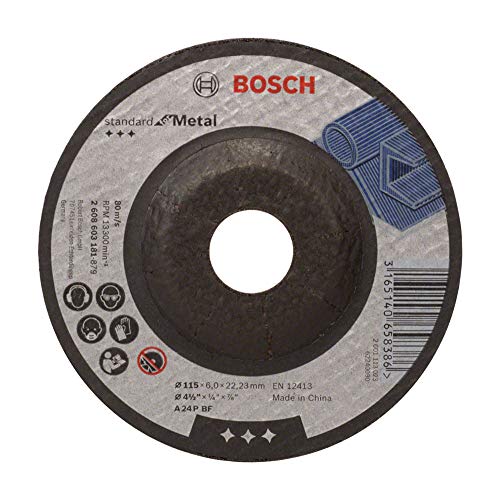 Bosch 2608603181 Standard for Metal Grinding Disc with Depressed Centre, 115mm Ø, 22.23mm x 6.0mm